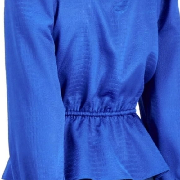 INC Cobalt Blue Peplum Ruffled Top - Picture 3 of 9
